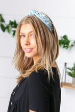 Load image into Gallery viewer, Dusty Blue Pearl & Jewels Top Knot Knit Headband