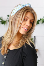 Load image into Gallery viewer, Dusty Blue Pearl & Jewels Top Knot Knit Headband