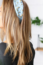 Load image into Gallery viewer, Dusty Blue Pearl & Jewels Top Knot Knit Headband