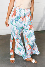 Load image into Gallery viewer, Grey Floral Smocked Waist Side Slit Palazzo Pants