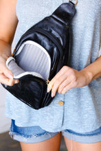 Load image into Gallery viewer, Black Vegan Leather Designer Strap Lined Sling