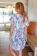 Load image into Gallery viewer, Casual Chic Grey & Coral Floral Notch Neck Dress