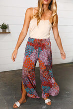 Load image into Gallery viewer, Burnt Orange Geo Print Smocked Waist Slit Palazzo Pants