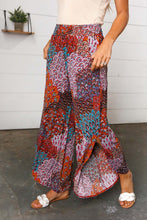 Load image into Gallery viewer, Burnt Orange Geo Print Smocked Waist Slit Palazzo Pants