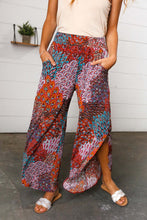 Load image into Gallery viewer, Burnt Orange Geo Print Smocked Waist Slit Palazzo Pants