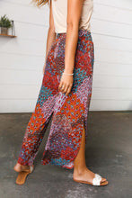 Load image into Gallery viewer, Burnt Orange Geo Print Smocked Waist Slit Palazzo Pants