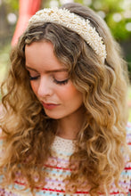 Load image into Gallery viewer, Oatmeal Satin Daisy Rhinestone Headband