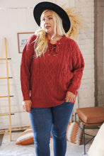 Load image into Gallery viewer, Rust Cable Knit Lace Up V Neck Sweater Top
