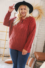 Load image into Gallery viewer, Rust Cable Knit Lace Up V Neck Sweater Top