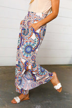 Load image into Gallery viewer, Azure Blue Boho Paisley Smocked Waist Slit Palazzo Pants