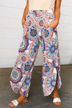 Load image into Gallery viewer, Azure Blue Boho Paisley Smocked Waist Slit Palazzo Pants