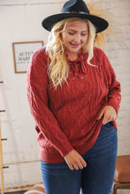 Load image into Gallery viewer, Rust Cable Knit Lace Up V Neck Sweater Top
