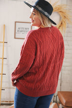 Load image into Gallery viewer, Rust Cable Knit Lace Up V Neck Sweater Top
