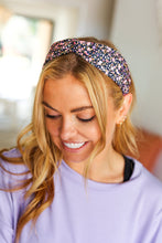Load image into Gallery viewer, Navy Blue Floral Print Top Knot Headband