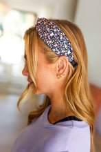 Load image into Gallery viewer, Navy Blue Floral Print Top Knot Headband