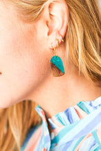 Load image into Gallery viewer, Wood & Turquoise Geometric Drop Earrings