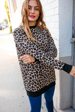 Load image into Gallery viewer, Animal Print Black Rib Knit Hemline French Terry Pullover