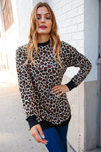 Load image into Gallery viewer, Animal Print Black Rib Knit Hemline French Terry Pullover