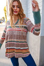 Load image into Gallery viewer, Animal Print and Stripe Notched Neck Knit Pullover