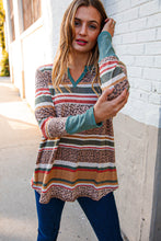 Load image into Gallery viewer, Animal Print and Stripe Notched Neck Knit Pullover