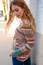 Load image into Gallery viewer, Animal Print and Stripe Notched Neck Knit Pullover