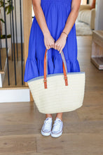 Load image into Gallery viewer, Cream Boho Raffia Woven Lined Large Tote Bag