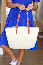 Load image into Gallery viewer, Cream Boho Raffia Woven Lined Large Tote Bag