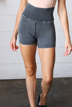 Load image into Gallery viewer, Black Washed Seamless High Waisted Eyelet Shorts