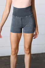 Load image into Gallery viewer, Black Washed Seamless High Waisted Eyelet Shorts