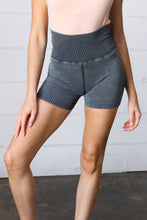 Load image into Gallery viewer, Black Washed Seamless High Waisted Eyelet Shorts