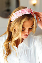 Load image into Gallery viewer, Soft Pink Pearl & Jewels Top Knot Knit Headband