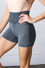 Load image into Gallery viewer, Black Washed Seamless High Waisted Eyelet Shorts