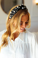 Load image into Gallery viewer, Black Pearl & Jewels Top Knot Knit Headband