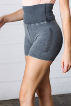 Load image into Gallery viewer, Black Washed Seamless High Waisted Eyelet Shorts