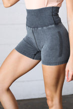 Load image into Gallery viewer, Black Washed Seamless High Waisted Eyelet Shorts