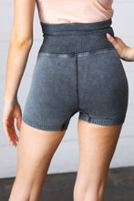 Load image into Gallery viewer, Black Washed Seamless High Waisted Eyelet Shorts