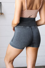 Load image into Gallery viewer, Black Washed Seamless High Waisted Eyelet Shorts