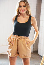 Load image into Gallery viewer, Black Rib Linen Button Detail Two Fer Pocketed Romper