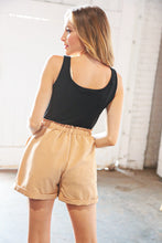 Load image into Gallery viewer, Black Rib Linen Button Detail Two Fer Pocketed Romper