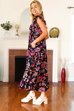 Load image into Gallery viewer, Just A Dream Black Floral Print Smocked Ruffle Sleeve Maxi Dress