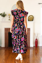 Load image into Gallery viewer, Just A Dream Black Floral Print Smocked Ruffle Sleeve Maxi Dress