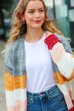Load image into Gallery viewer, Fall For You Grey & Camel Color Block Open Cardigan
