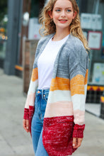 Load image into Gallery viewer, Fall For You Grey & Camel Color Block Open Cardigan