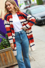 Load image into Gallery viewer, All Put Together Rust & Navy Striped Pocketed Cardigan
