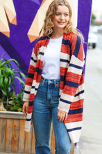 Load image into Gallery viewer, All Put Together Rust & Navy Striped Pocketed Cardigan