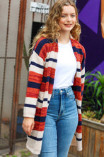 Load image into Gallery viewer, All Put Together Rust & Navy Striped Pocketed Cardigan