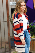 Load image into Gallery viewer, All Put Together Rust & Navy Striped Pocketed Cardigan