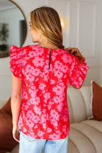 Load image into Gallery viewer, All The Frills Red & Fuchsia Floral Smocked Ruffle Sleeve Top