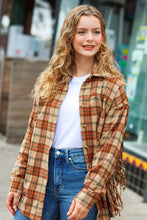 Load image into Gallery viewer, All Bets Off Taupe Flannel Plaid Fringe Jacket