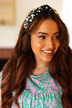 Load image into Gallery viewer, Black Heart Pearl & Jewel Knot Knit Headband